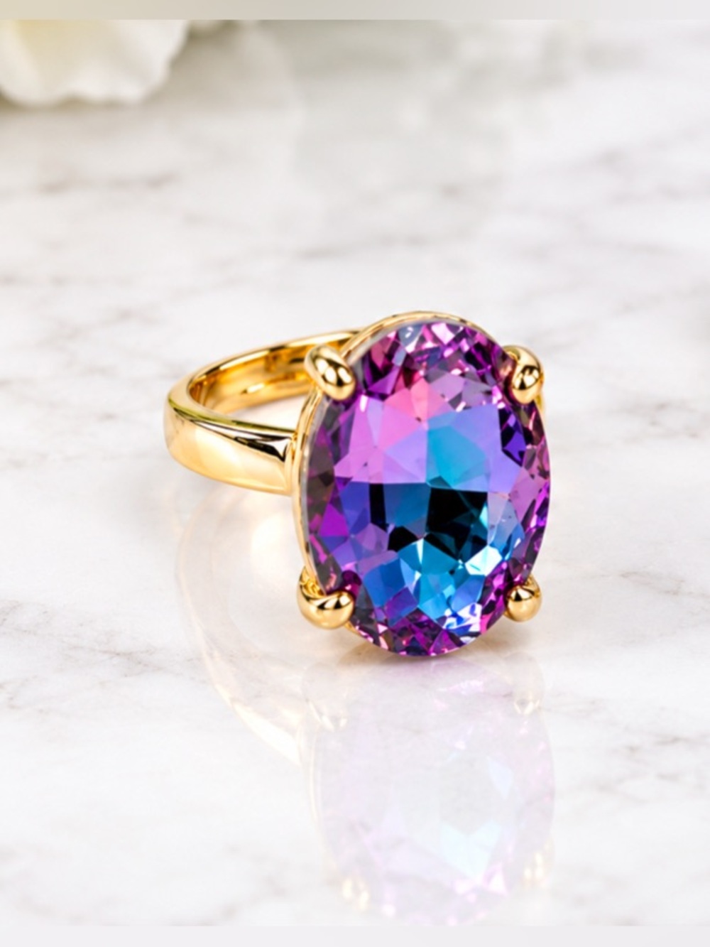 Oval Mermaid Glass Adjustable Ring